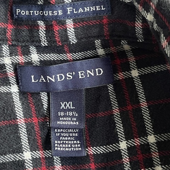Lands End Flannel Shirt Mens XXL 2X Black Red Button Up Portuguese Flannel - Picture 3 of 9